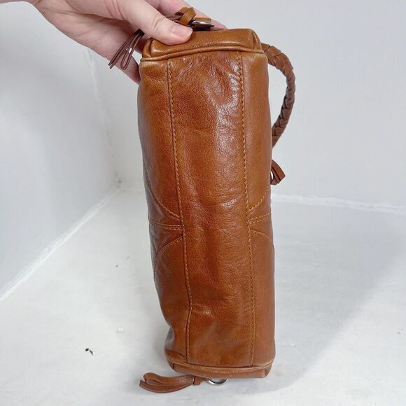 Francesco Biasia Brown Leather Hook & Loop Shoulder Bag Handbag Purse - Picture 5 of 10